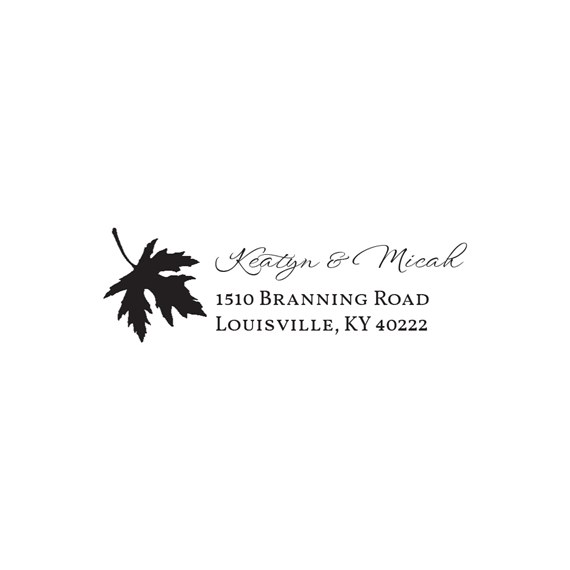 address stamp with leaf design and customizable text area