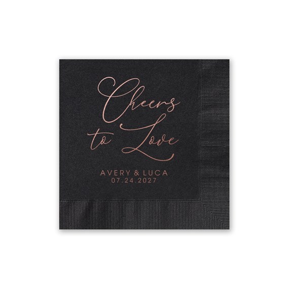 black foil cocktail napkin with customizable text area