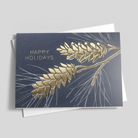 Golden Pinecone Holiday Card