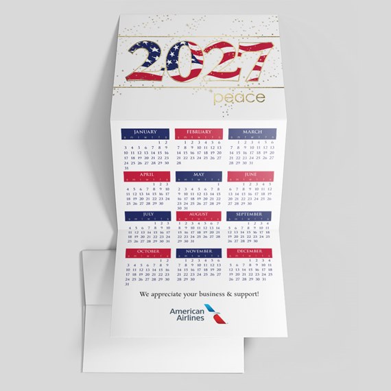 2027 calendar with star-spangled design, month layout, logo placeholder
