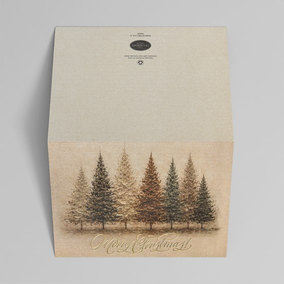 decorative box with evergreen trees and Merry Christmas text
