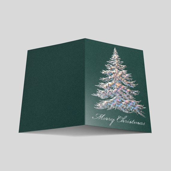 Christmas card with iridescent tree design and text