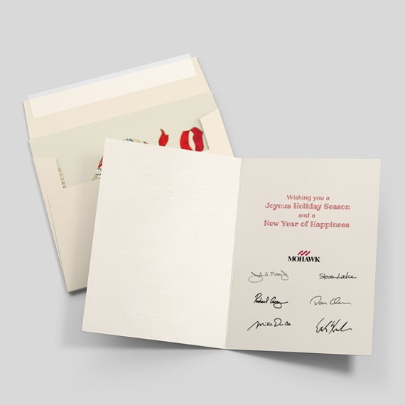 open greeting card with embossed design and customizable text