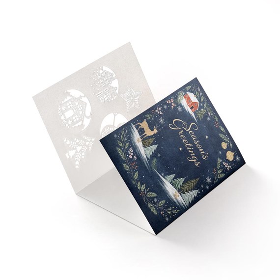 tri fold greeting card with winter scene inside 
