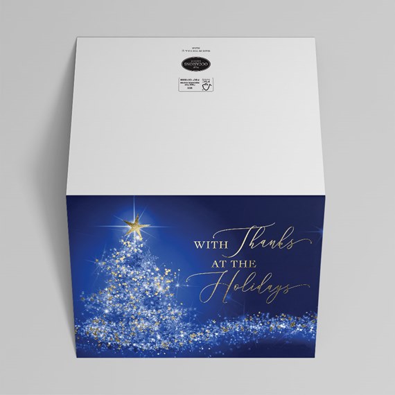 holiday box design with Christmas tree and text placeholder