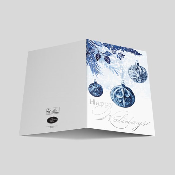 holiday card with ornaments and text placeholder