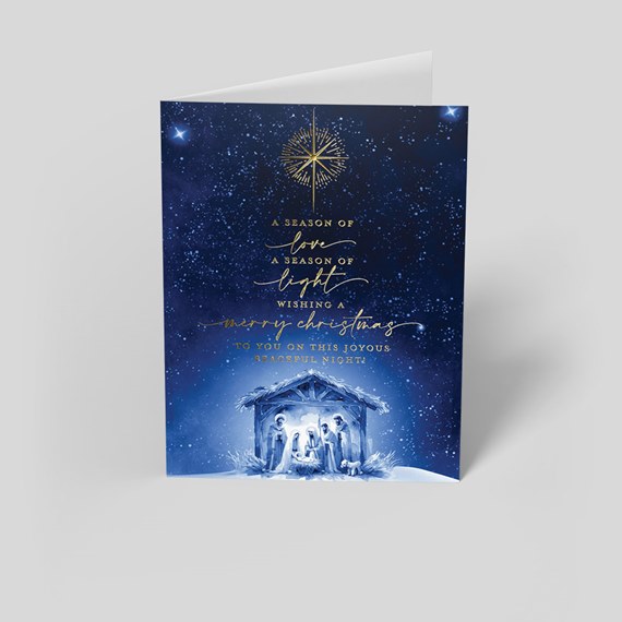 greeting card with nativity scene and star design