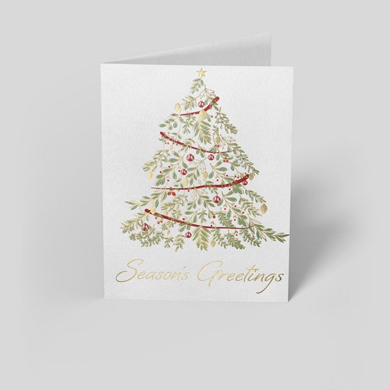illustrated Christmas tree greeting card with text