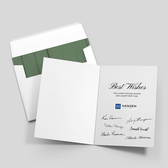 greeting card with photo placeholder and green envelope
