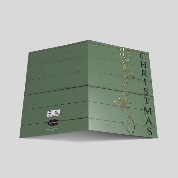 green wooden plank design with gold cursive text