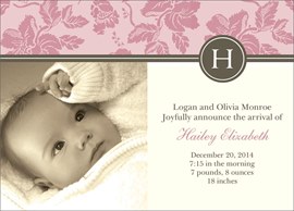Initial Pink Birth Announcement