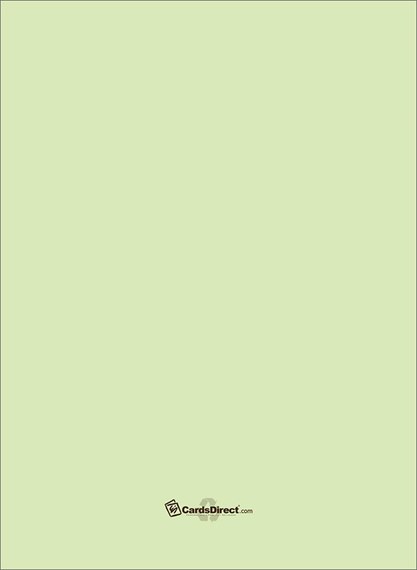 Pale green blank folded card with small printed logo at bottom center