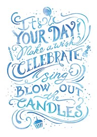 Words in Blue Birthday Card