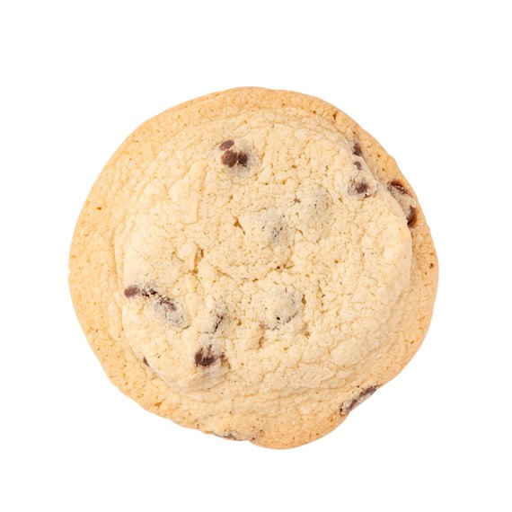 single round chocolate chip cookie, top view