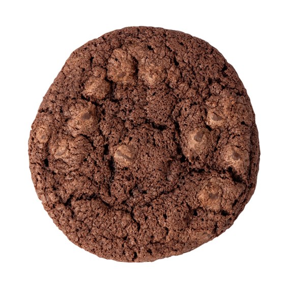 round chocolate cookie with chocolate chips, top view