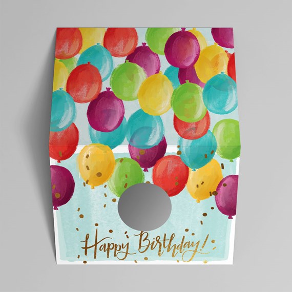 colorful balloons design with photo placeholder and happy birthday text