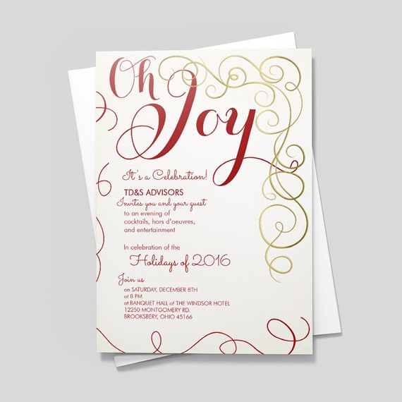 festive invitation with decorative swirls and event details