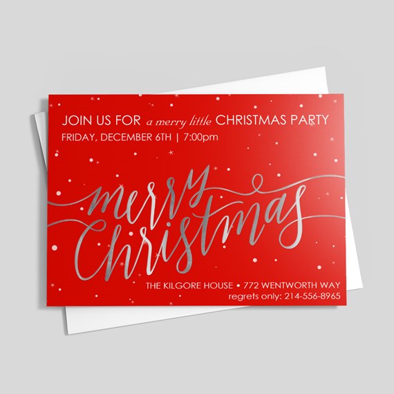 red card with silver text and snowflakes