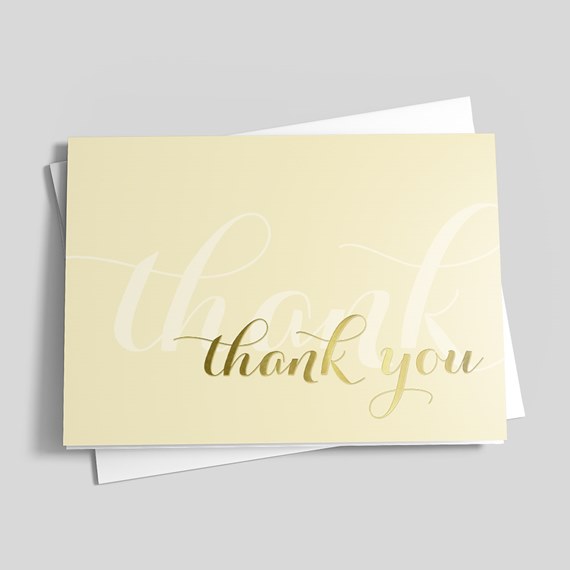 thank you card with gold lettering