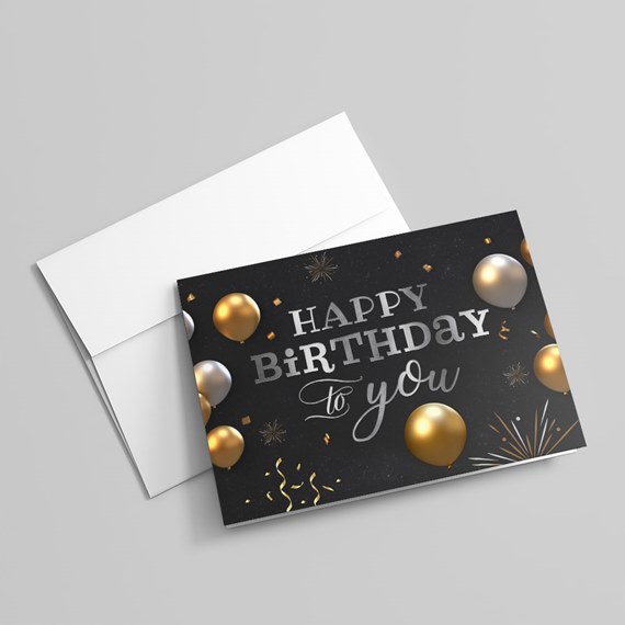 birthday card with balloons and festive design