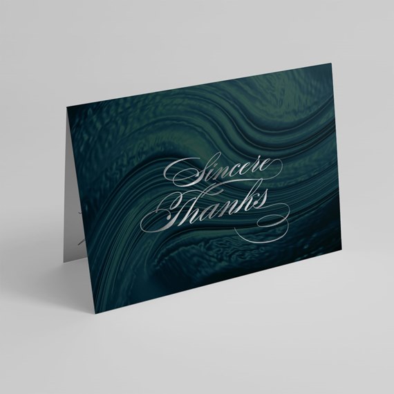 card with marbled design and text 'Sincere Thanks'