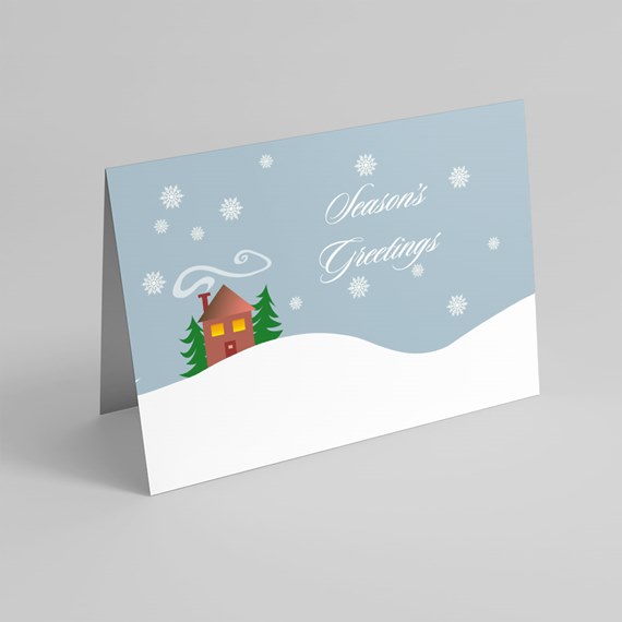 winter greeting card with snowflakes and house illustration