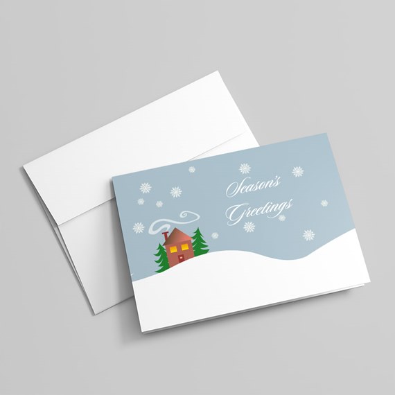holiday card with house and trees