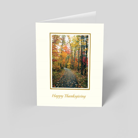 autumn path photo placeholder, Happy Thanksgiving text