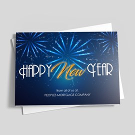 Blue Fireworks New Year Card