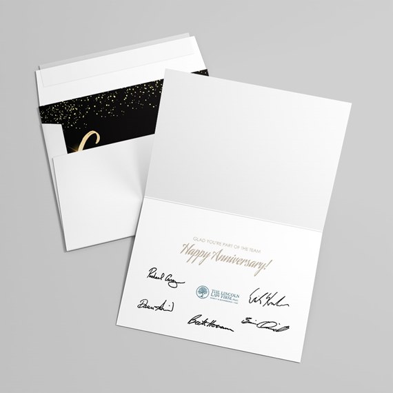 Anniversary card with gold accents and signatures