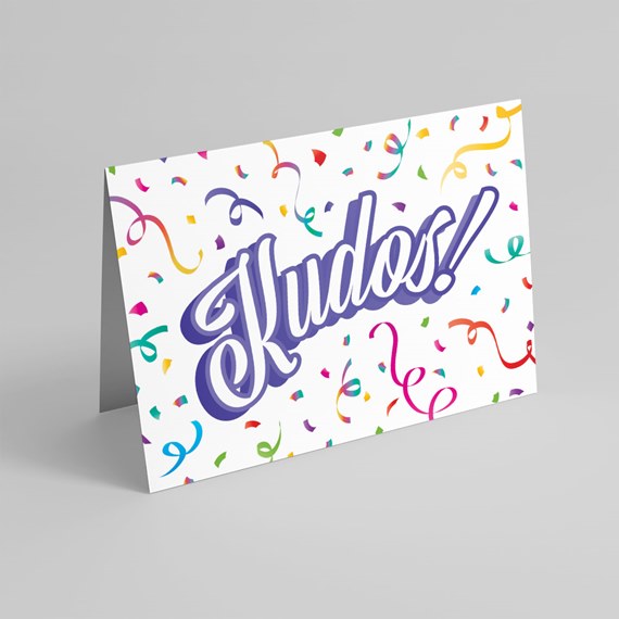 colorful greeting card with confetti and streamers, photo area