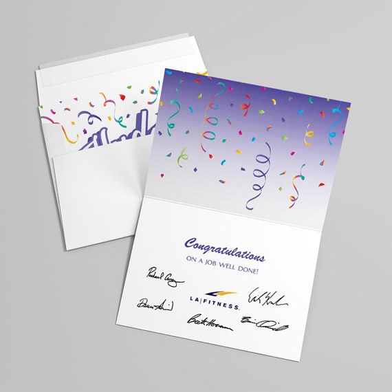 greeting card with confetti design, customizable text area