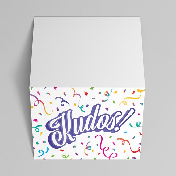 colorful confetti greeting card with 'Kudos!' text