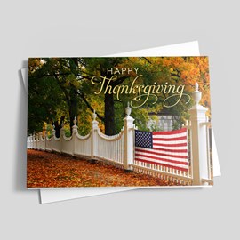Flag Fence Thanksgiving Card