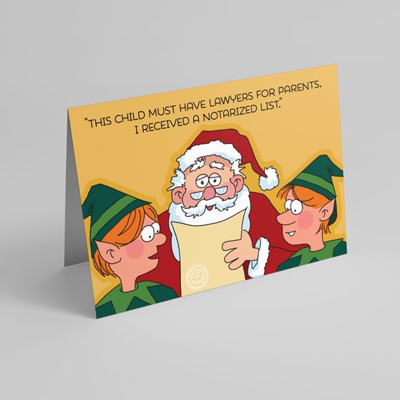 Santa Claus and two elves with a scroll, cartoon style
