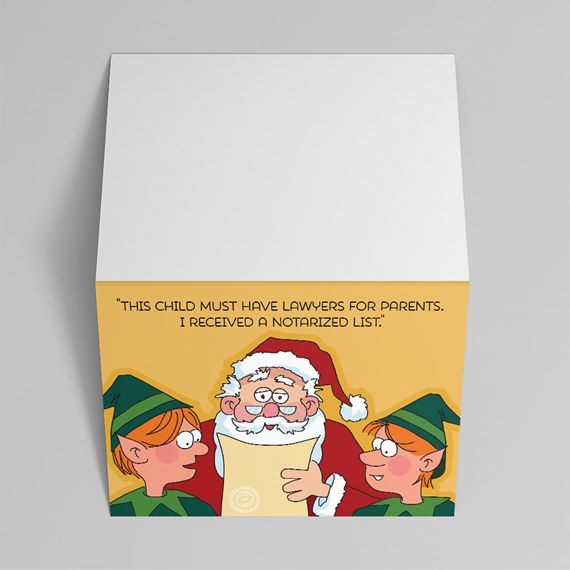 humorous Santa card with elves and quote