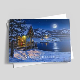 Golfer's Lake Cabin Holiday Card