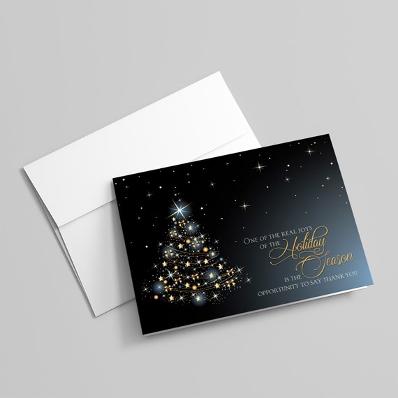 Christmas card with tree and stars, customizable text area