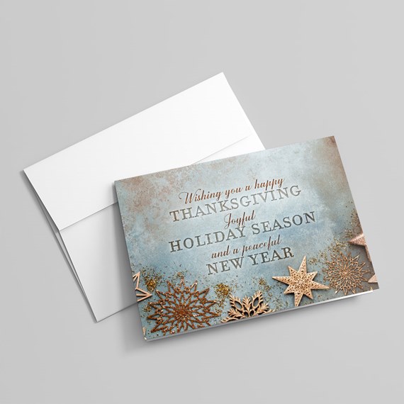 greeting card with snowflake designs and customizable text area