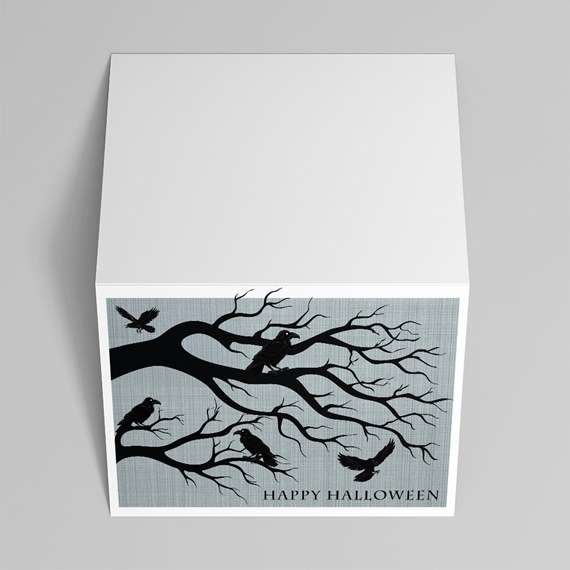 Halloween card with tree branch and crows, text area