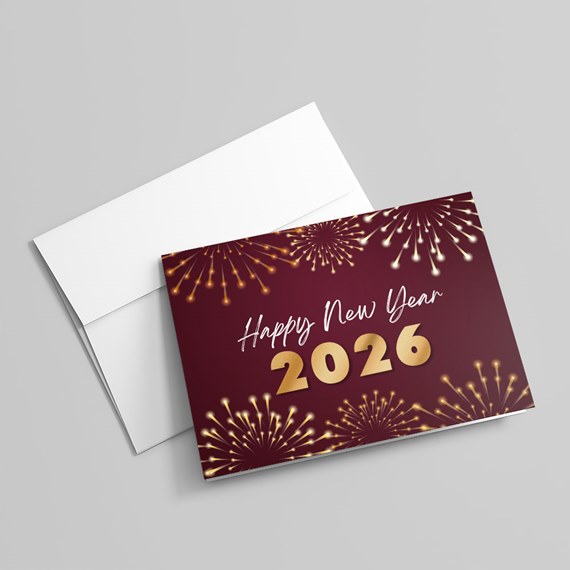 New Year card with fireworks and customizable text area