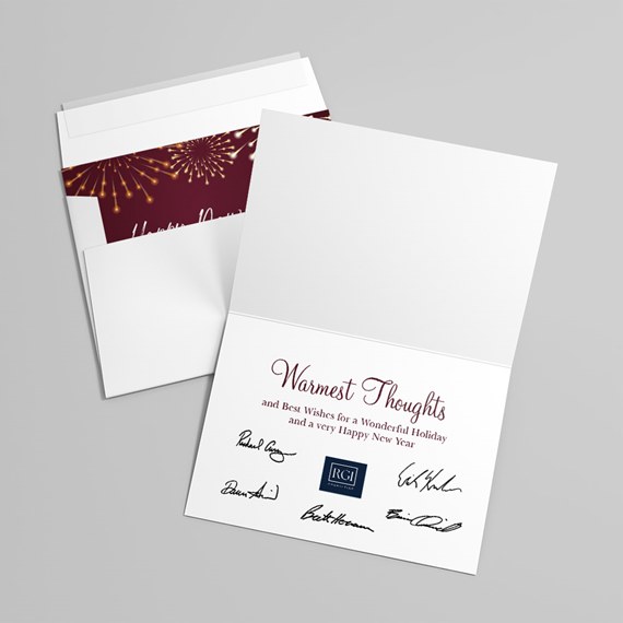 holiday card with firework design and customizable text area