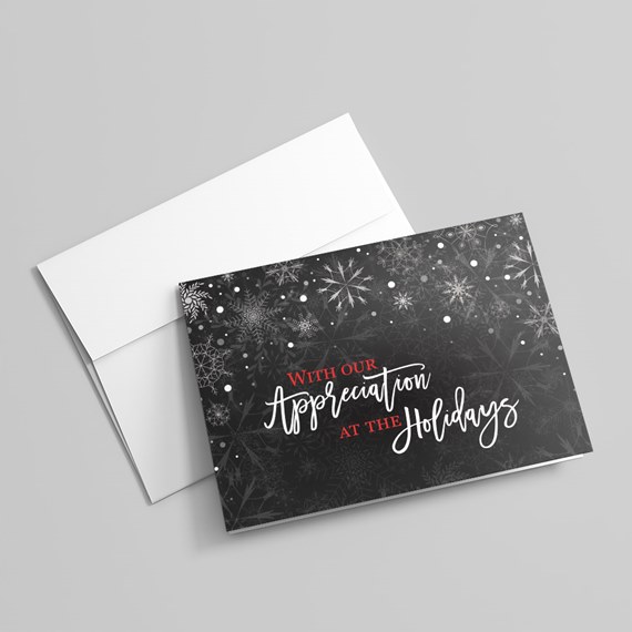 holiday card design with snowflakes and customizable text area