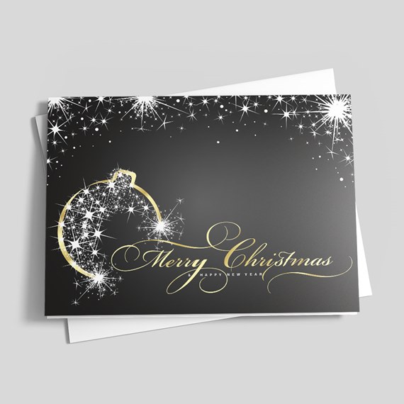 Christmas card with ornament and sparkles