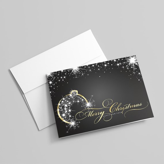 Christmas card with ornament and sparkle design
