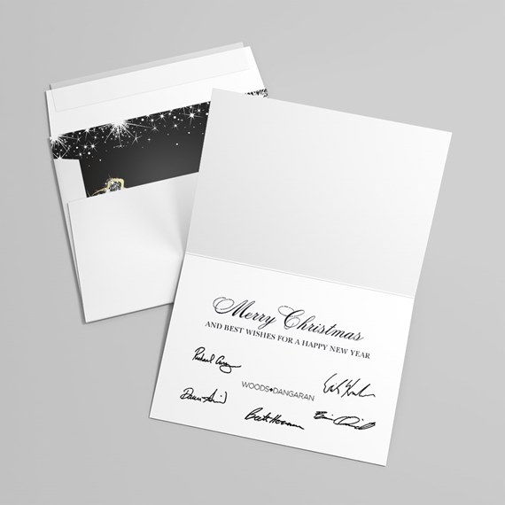 greeting card with seasonal text and starry design