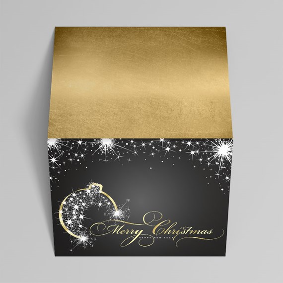 gift box with gold top and black base, decorative design