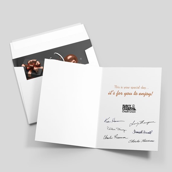 greeting card with decorative bow and text area