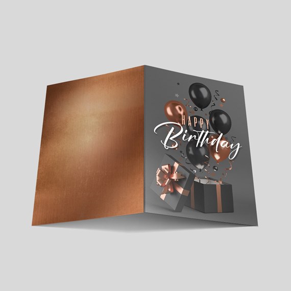 birthday card with balloons and gift box