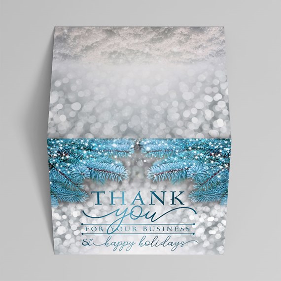 holiday greeting card with thank you message and pine branches